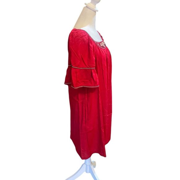 Max Studio Embroidered Rayon Dobby Ruffle Dress Womens Size XS New Red - Picture 5 of 13